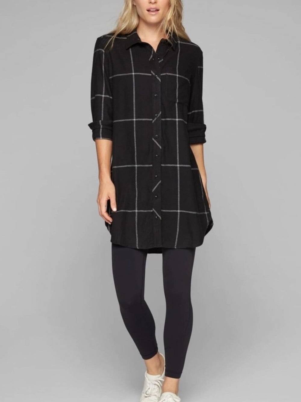Athleta Trail to Town Long sleeve button down shirt dress Women M EUC